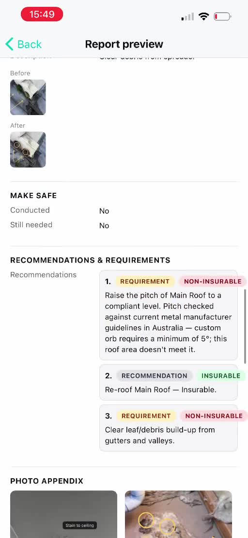 RoofFindings finished report preview